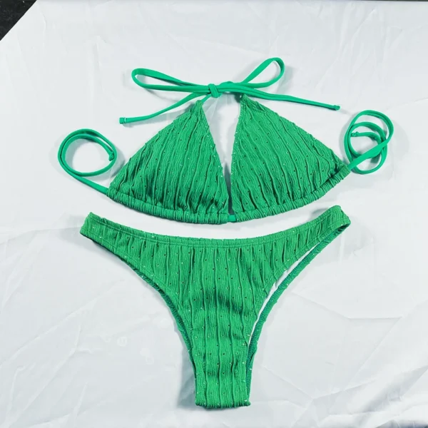2025 Jacquard Drawstring Two Piece Swimsuit Female Swimwear Women Bikini Set Bather Swimming Beachwear for Bathing Suit - Image 4