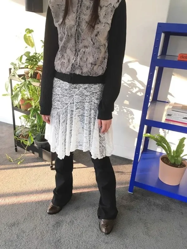 Japanese Vintage Jacquard Lace Skirt Pants Women High Waist Layered Skirt Y2k Asymmetrical Skirt 2025 Spring Clothing - Image 5