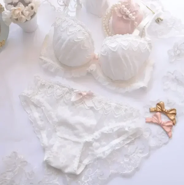 High Quality Japanese Kawaii LolitaWater-soluble Embroidery Thin Cup Girl Cute Gathering Sexy Lingerie Set Large Bra Set - Image 4