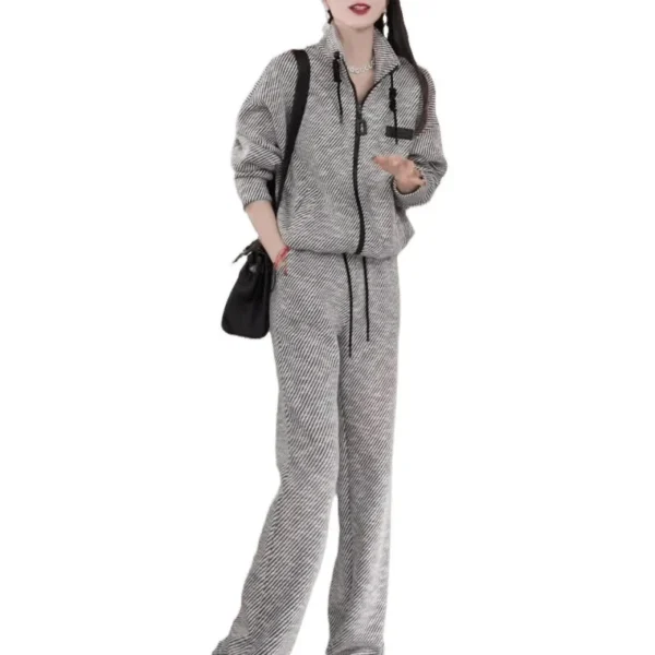 Spring Autumn 2025 New Fashionable Ageless Casual Sportswear Hoodie Wide Leg Pants Two Piece Set Women Elegant Stylish - Image 5