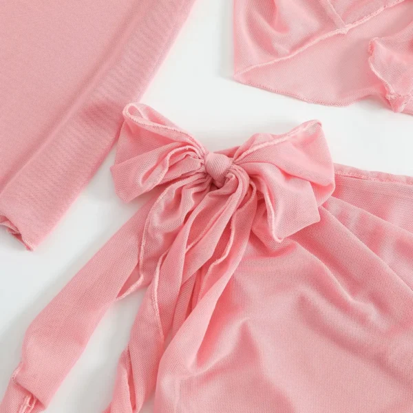 Women pink micro mini string bikini sets 4 pieces with mesh cover tops and skirt swimsuit bathing suit beach outfits biquini - Image 2