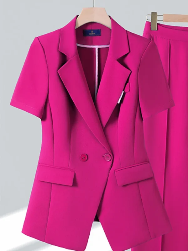 Office Fashion Elegant Short Sleeved Suit Jacket for Women Short Sleeve Thin Style High End Professional 2025 New Pants Set - Image 6
