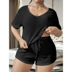 Plus Size 1XL-5XL Summer New Women's Pajama Set with Short Sleeve and Shorts Women Casual Loose Sleepwear for Outdoors