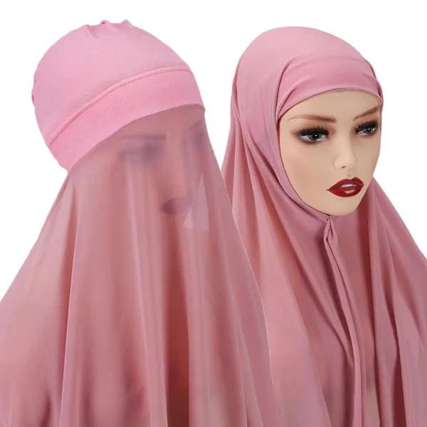 Muslim Women Bonnet + Chiffon Shawl Instant Under scarf Cap Islam Inner Scarf Headband Stretch Hijab Cover Headwrap Turbante - Image 2