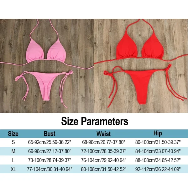 Solid Color Hanging Neck Style Lace-Up Bikini Women's Adjustable Triangle Beach Swimsuit No Steel Bracket No Chest Pad - Image 6