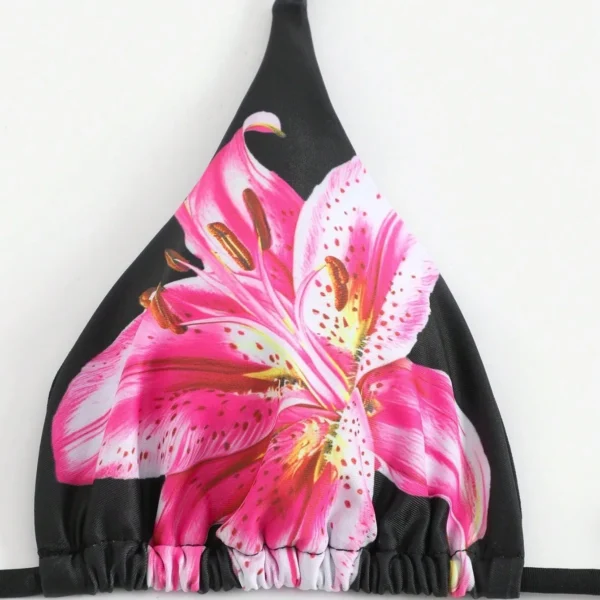Fashion Flower Print Bikini Set Women's High Waist Long Skirt 3 Piece Swimsuit  Mini Triangle Backless Thong Bathing Suit - Image 3