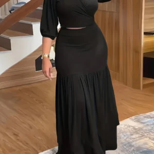 Plus Size Solid Color Casual V Neck Long Sleeve Set, Comfortable Women's Clothing for Daily Wear, Stylish and Versatile Options