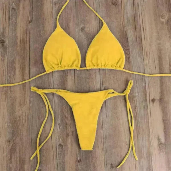 Sexy Women Thong Solid Color Bikini Set Side Halter Tie Swimsuit Ladies Split Strap Adjustable Brazilian Swimwear Soft Beachwear - Image 2