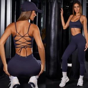 New seamless knit yoga wear women's set Oblique shoulder sports bra High waist hip lift shorts ribbed long sleeve pants