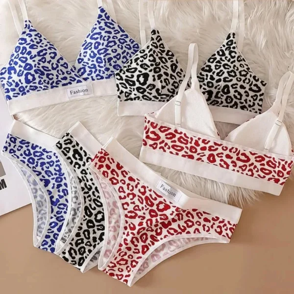 1/4set Women'S Seamless Bra Set, Low Waist Underwear, Leopard Print Sexy Lingerie Set, Collar Sports Bra, Women'S Cotton Lingeri - Image 3
