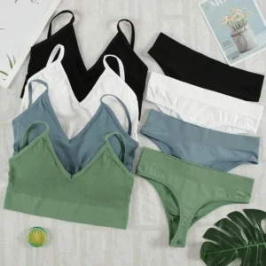 Women Underwear Set Wireless Lingerie Panties Bra Sexy G-String Seamless Tank Crop Top Brassiere New
