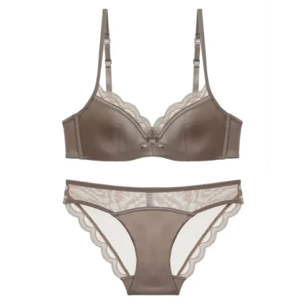 Women's Thin Smooth Satin Bra & Briefs Set Summer Solid Lace Decor Anti Sagging Lingerie Bra Sweet Underwear Suit Нижнее Белье