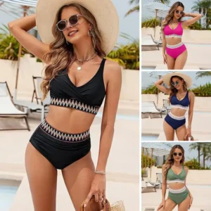 Summer Figure-flattering Swimsuit Two-piece Set Women's Bikini Sets for Beach Vacations High Waist Swimsuit V-neck Bathing Suit