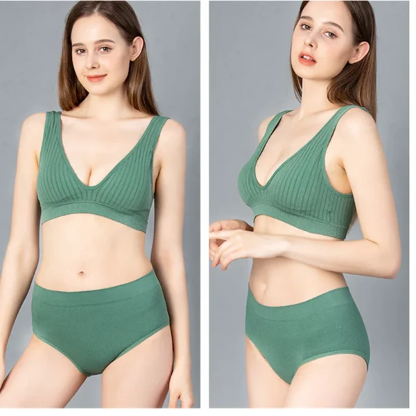 Women's Underwear Set Seamless Bra And Panties Set Female Wirefree Brassiere Sports High Waist Briefs V Neck Sexy Lingerie - Image 2
