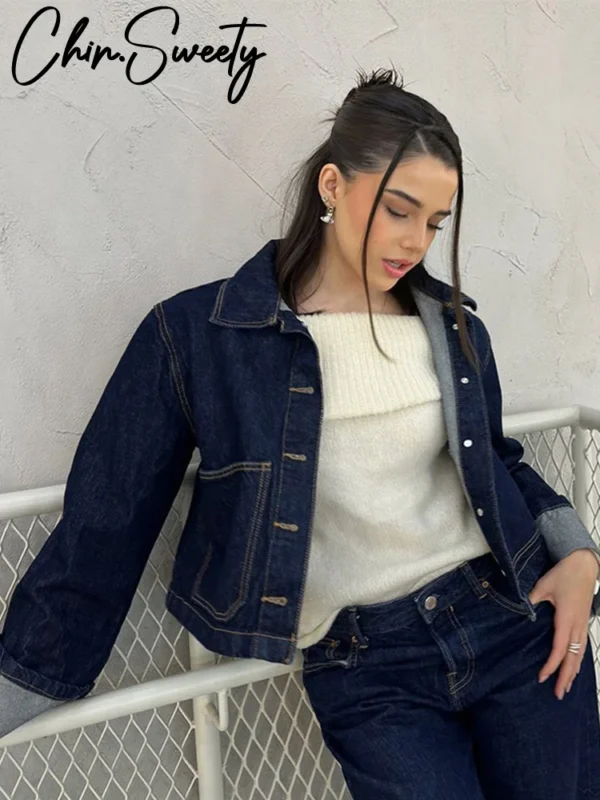 Denim Skirt Women Set Casual Long Sleeve Lapel Pocket Button Jacket Pleated Min Skirts 2025 Autumn New Lady Suit - Image 5