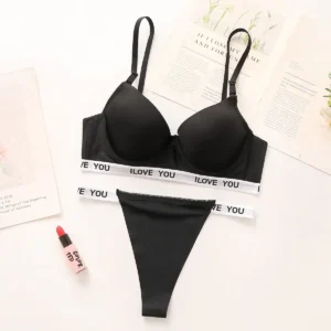 Irregular letter sexy Lingerie black bra set solid color 2-piece set women's underwear push up braissere B6092