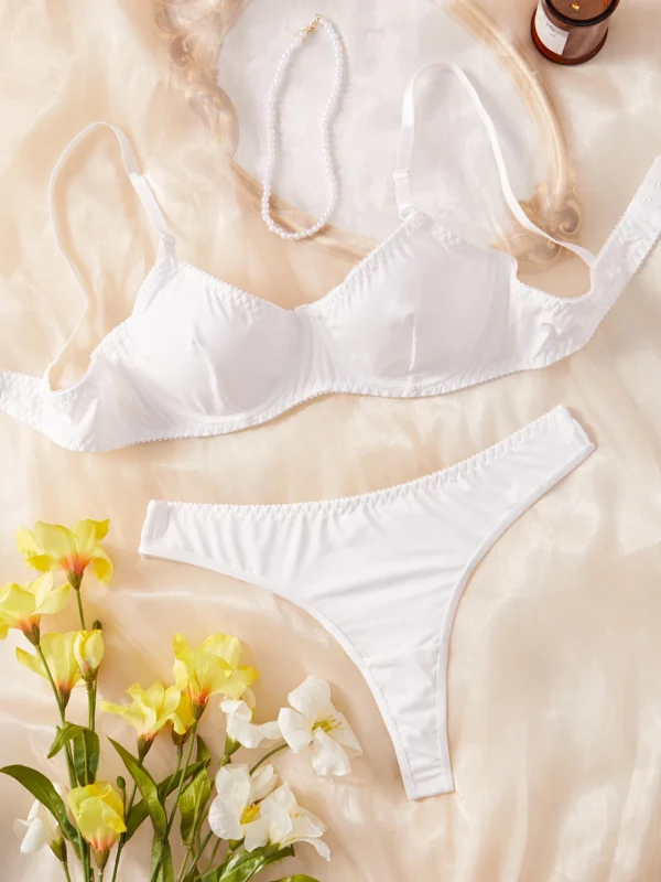 Ladies Smooth Comfortable Thin Underwear Women Sexy Nightwear Inner Solid Color Sleep Underwear Bra Set - Image 4