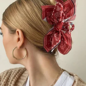 1pcs bohemian versatile unique hair clip, red cashew flower bow grab clip sweet shark clip resort ponytail clip fashion headwear