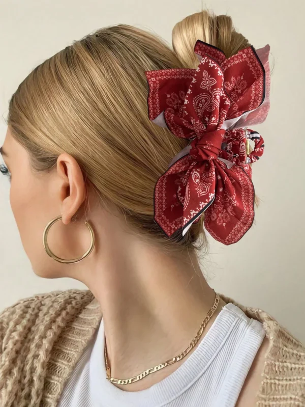 1pcs bohemian versatile unique hair clip, red cashew flower bow grab clip sweet shark clip resort ponytail clip fashion headwear