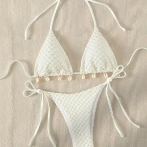 Bikini Set Shell Designer Swimsuit 2025 White Black Push Up Micro Bikinis Summer Bathing Suit Tie Side Triangle Swimwear