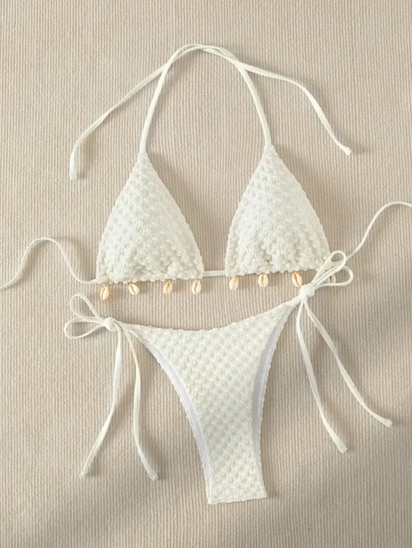 Bikini Set Shell Designer Swimsuit 2025 White Black Push Up Micro Bikinis Summer Bathing Suit Tie Side Triangle Swimwear