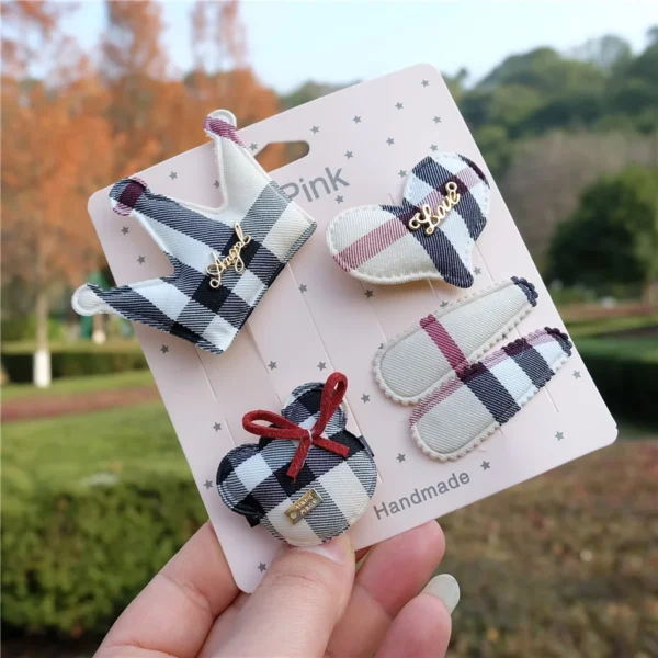 Plaid Hair Clips Set For Baby Girls Cartoon Animal Hairpins Kids Crown Hair Accessories Children Bows Barrettes Princess New