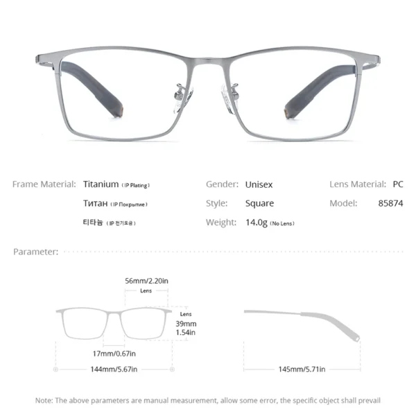 FONEX Titanium Glasses Frame Men New Brand Design Square Eyeglasses High-end Quality Ultralight Japanese Business Eyewear 85874 - Image 5