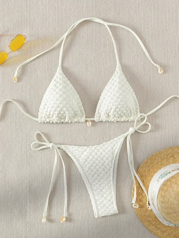 Bikini Set Shell Designer Swimsuit 2025 White Black Push Up Micro Bikinis Summer Bathing Suit Tie Side Triangle Swimwear - Image 3