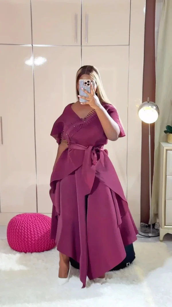 Plus Size Two-Piece Suit Miyake Pleated Pleated Pleated Suspender Asymmetrical Dress + Tassel Outer Shirt + Belt Slimming Look - Image 4