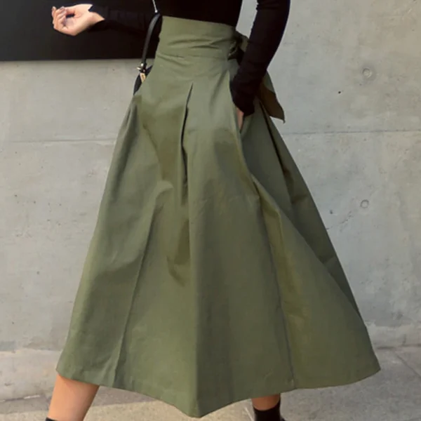 Skirts Womens Korean Fashion Solid Color Big Swing Ladies Skirt Long Skirt 2025 Autumn Wild High Waist Bow Slim Skirts - Image 4