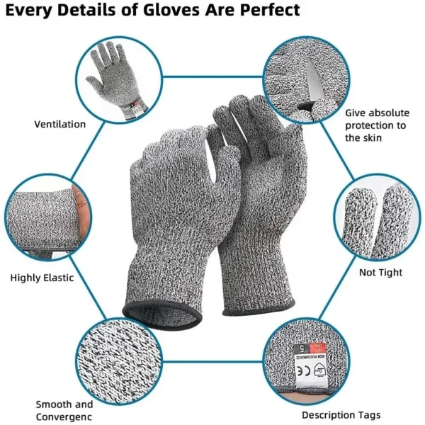 HPPE Level 5 Safety Anti Cut Gloves High-strength Industry Kitchen Gardening Anti-Scratch Anti-cut Glass Cutting Multi-Purpose - Image 5
