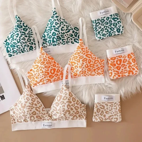 1/4set Women'S Seamless Bra Set, Low Waist Underwear, Leopard Print Sexy Lingerie Set, Collar Sports Bra, Women'S Cotton Lingeri - Image 2