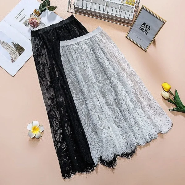 Transparent Elegant Black Lace Skirt High Waist Tulle Beach Dress Summer Sheer Y2K Mid Length Women's Comfort Cover Up Swimsuit - Image 4