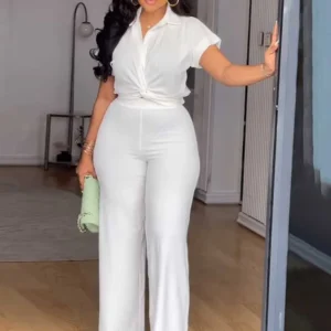 Summer Two Piece Set Ladies Casual Set Pants and Elegant Blouse Plus Size Woman Clothing Office Outfits Wholesale Dropshipping