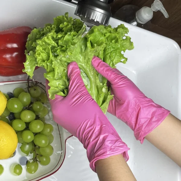 50/100PCS Pink Nitrile Gloves Kitchen Cleaning Disposable Gloves Suitable for Nail Hairdressing Tattoo Food Preparation Tools - Image 2