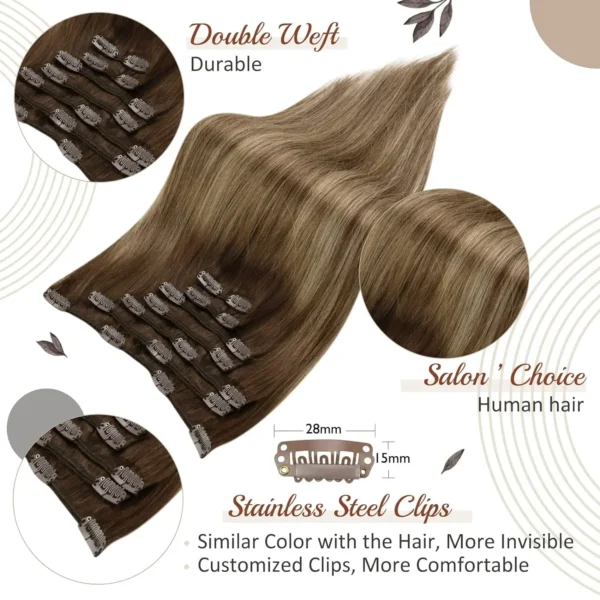 Full Shine Human Hair Extensions Clip in Hair Extensions Human Hair 7PCS 105G Double Weft Hair Extensions Human Hair For Woman - Image 4