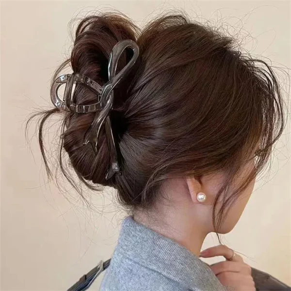 13cm Acrylic Ribbon Bow Hair Claws Crab Hair Clips Glossy Barrettes Headwear Hairpins Shark Ponytail For Women Hair Accessories - Image 2