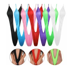 Female  Lingerie Stretch Comfortable Bodysuit Tempt Backless Deep V Three-Point Bikini Quick Dry Solid Color Swimsuit Briefs