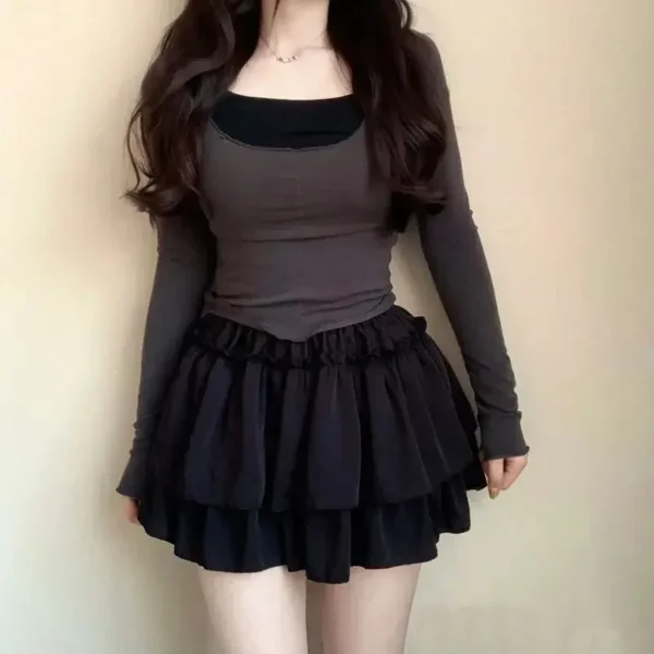 Summer Kawaii White Ruflles Skirt Women Fashion Slim Fit Chiffon Mini Skirts Giris Y2k All Match Elastic High Waist Black Faldas - Image 4