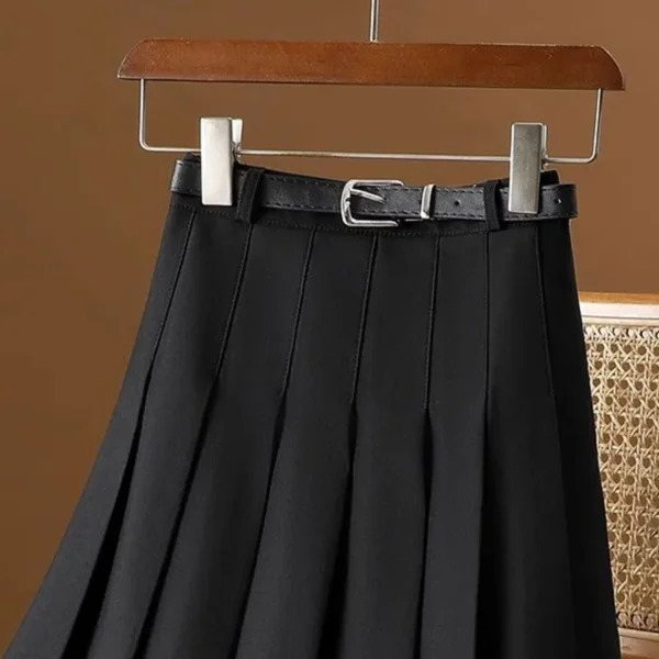 Gray Solid Folds Office Lady Casual High Waist A-line Loose Women's Skirt Mid-Calf Long Skirts For Women Clothing Fashion 2024 - Image 3
