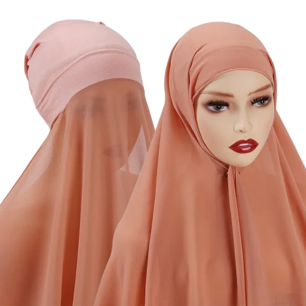 Muslim Women Bonnet + Chiffon Shawl Instant Under scarf Cap Islam Inner Scarf Headband Stretch Hijab Cover Headwrap Turbante - Image 3