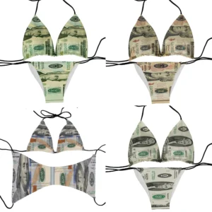 New dollar ladies bikini print two-piece swimsuit fashion  knitted currency bikini set summer beach party swimsuit