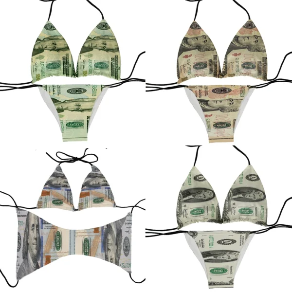 New dollar ladies bikini print two-piece swimsuit fashion  knitted currency bikini set summer beach party swimsuit