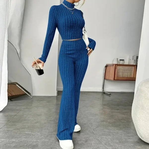 2 Pcs/Set Autumn Winter Women Top Pants Set Half-high Collar Long Sleeves Slim Fit Sweatshirt Trousers Set Casual Sport Outfit - Image 2