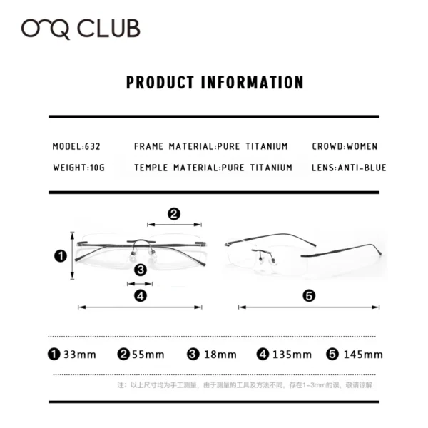 O-Q CLUB Ultra-light Titanium Reading Eyeglass Frames Men Fashion Simple Rimless Myopia Glasses Customized Prescription Glasses - Image 5