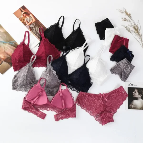 Push Up Bra Set Women Sexy Lingerie Floral Lace Wire Free Bralette Female Low Rise Panties Sexy Briefs Underwear Intimates - Image 5
