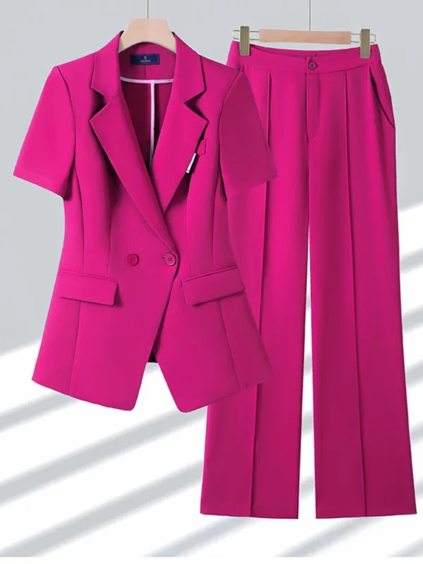 Office Fashion Elegant Short Sleeved Suit Jacket for Women Short Sleeve Thin Style High End Professional 2025 New Pants Set - Image 3