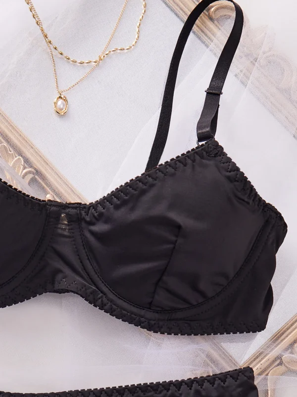 Ladies Smooth Comfortable Thin Underwear Women Sexy Nightwear Inner Solid Color Sleep Underwear Bra Set - Image 3