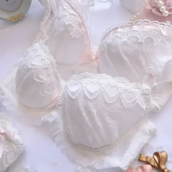 High Quality Japanese Kawaii LolitaWater-soluble Embroidery Thin Cup Girl Cute Gathering Sexy Lingerie Set Large Bra Set - Image 3