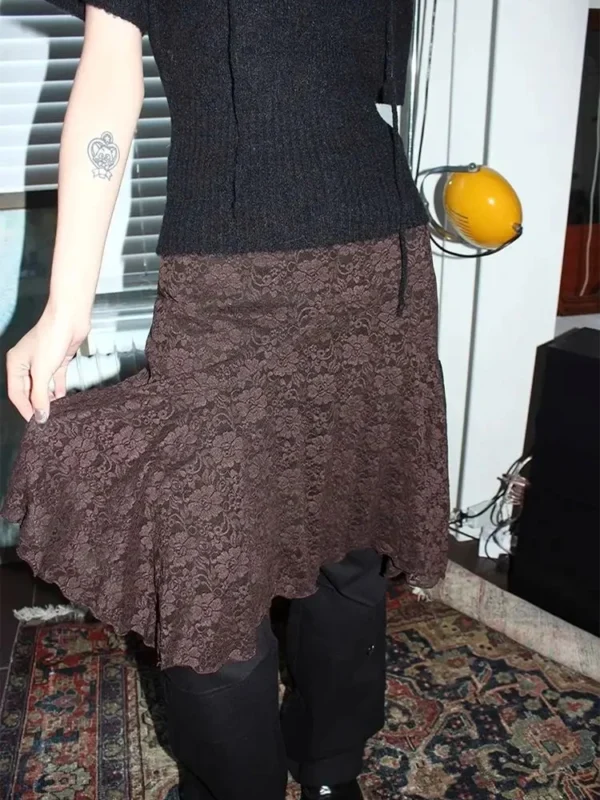 Japanese Vintage Jacquard Lace Skirt Pants Women High Waist Layered Skirt Y2k Asymmetrical Skirt 2025 Spring Clothing
